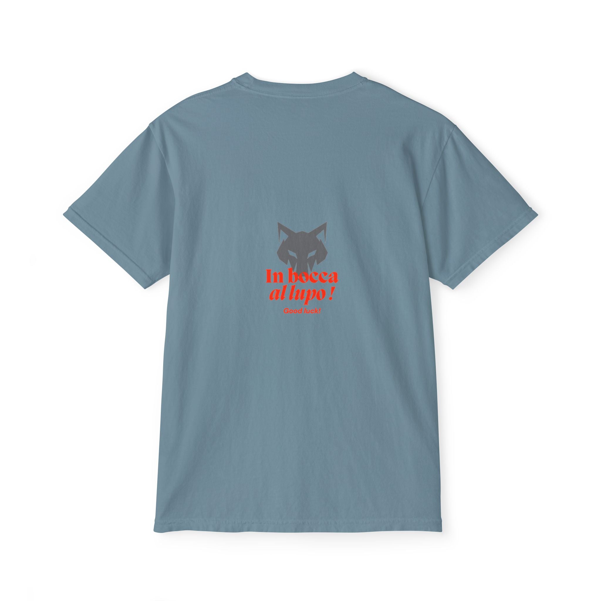 Faded Pocket T-Shirt — 'In bocca al lupo' Wolf Graphic Tee