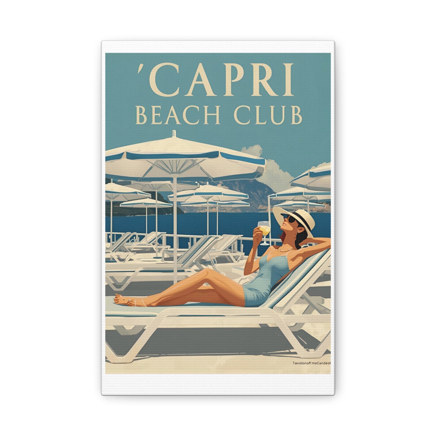 Capri Beach Club Retro-Leinwanddruck – Dekorative Wanddekoration