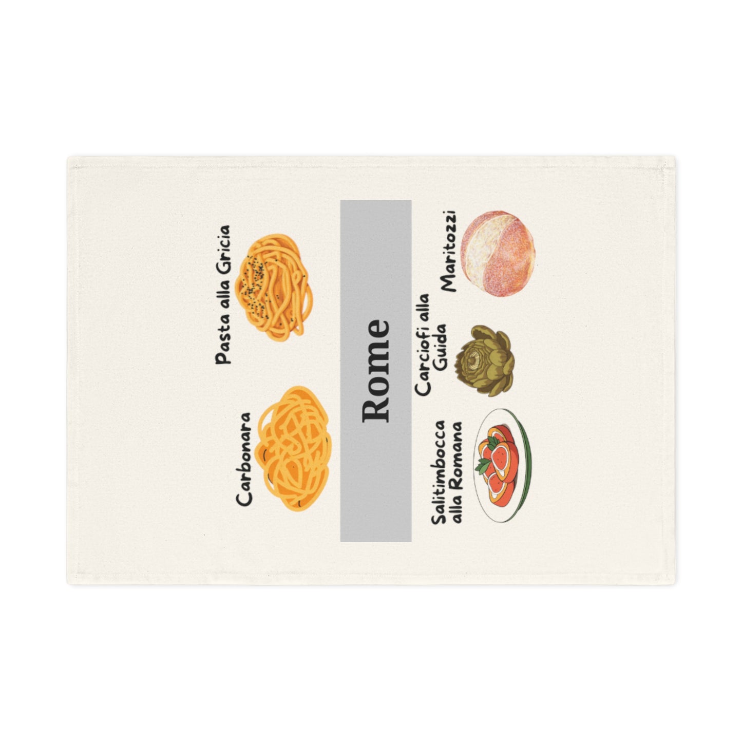 Rome Foodie Cotton Tea Towel, Kitchen Decor, Gift for Chefs, Culinary Souvenir, Cooking Lovers, Italian Cuisine Homeware