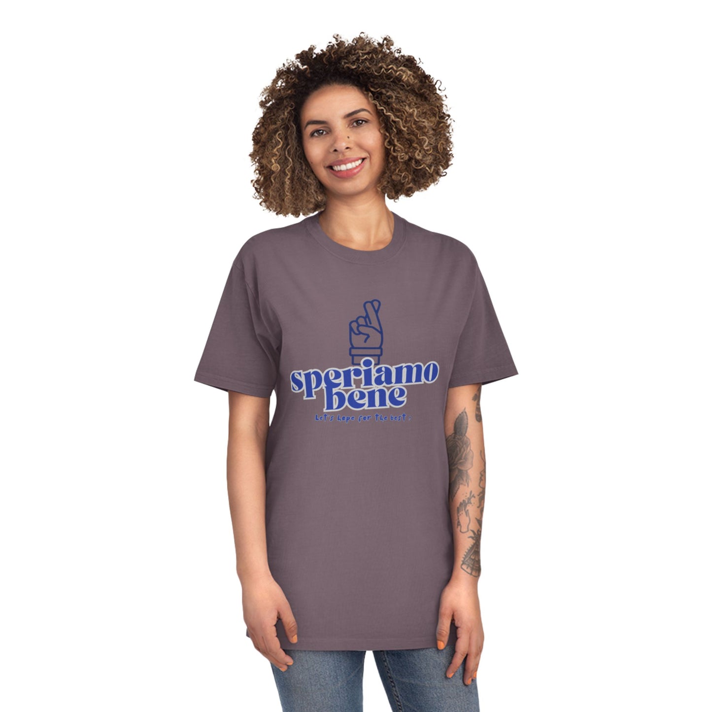Niedliches Unisex-Shirt im Used-Look – Inspirierendes T-Shirt „Speriamo Bene“