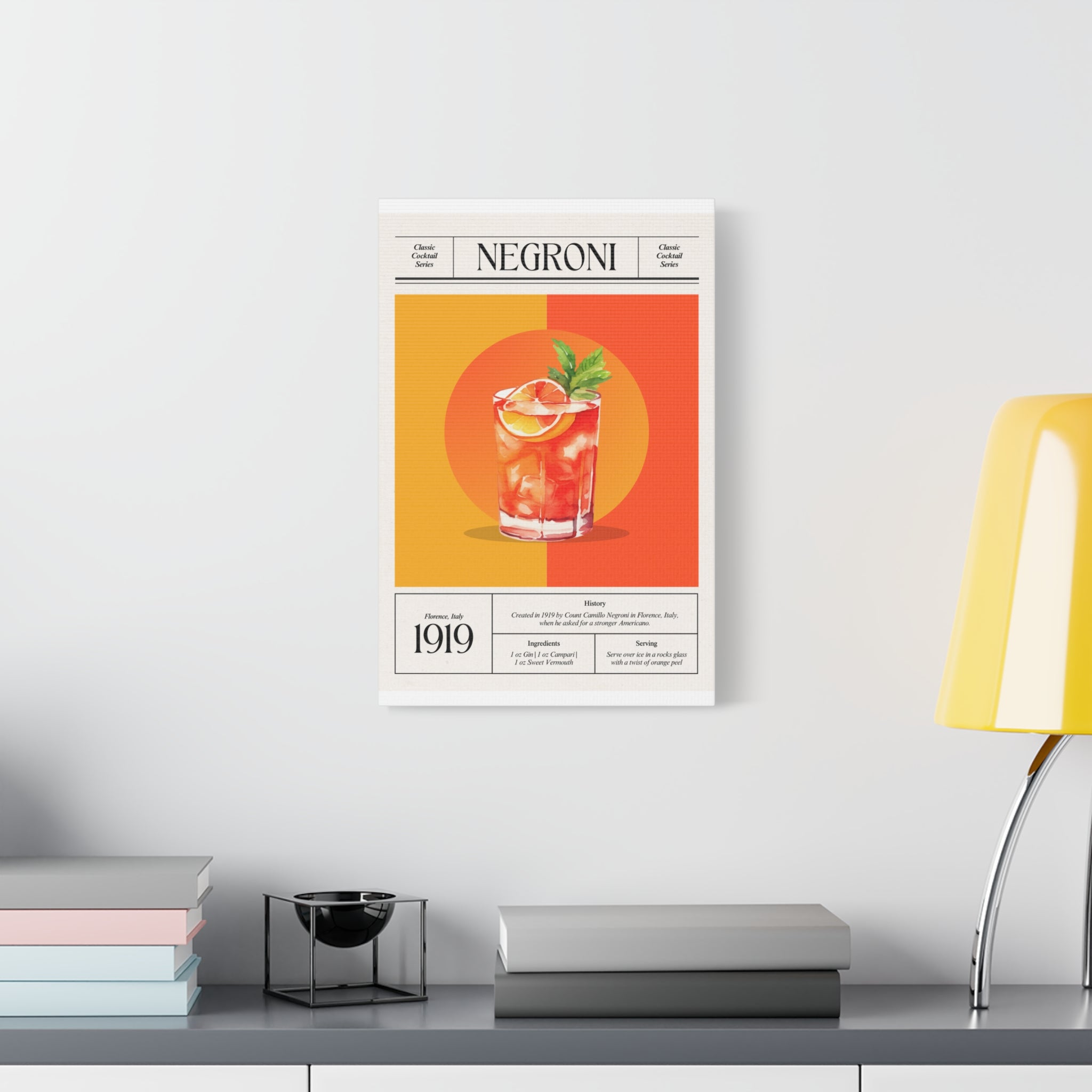 Negroni Cocktail Canvas Print – Vintage Classic Cocktail Recipe Art Poster