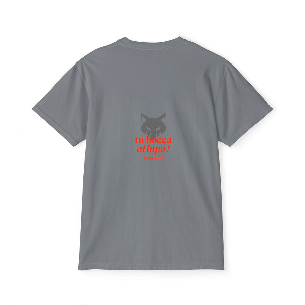Faded Pocket T-Shirt — 'In bocca al lupo' Wolf Graphic Tee