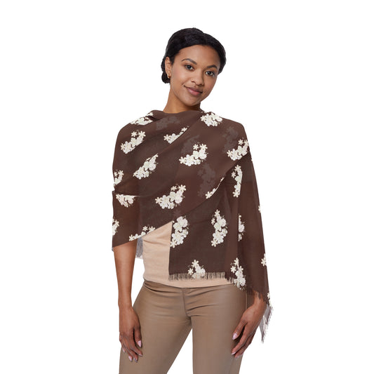Floral Pattern Scarf Chocolate Brown — Lightweight Scarf