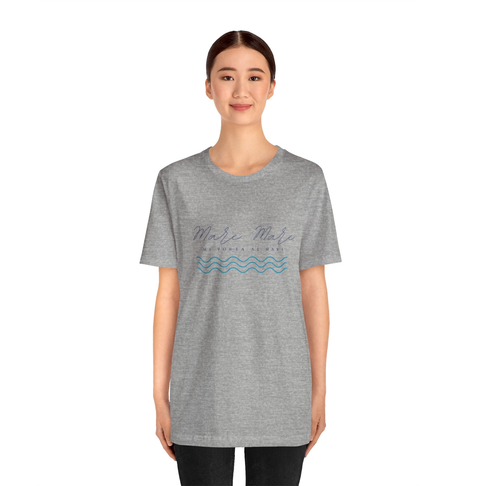 Italienisches Marken-Sommer-T-Shirt aus Jersey mit kurzen Ärmeln und italienischem Slogan: Mare Mare