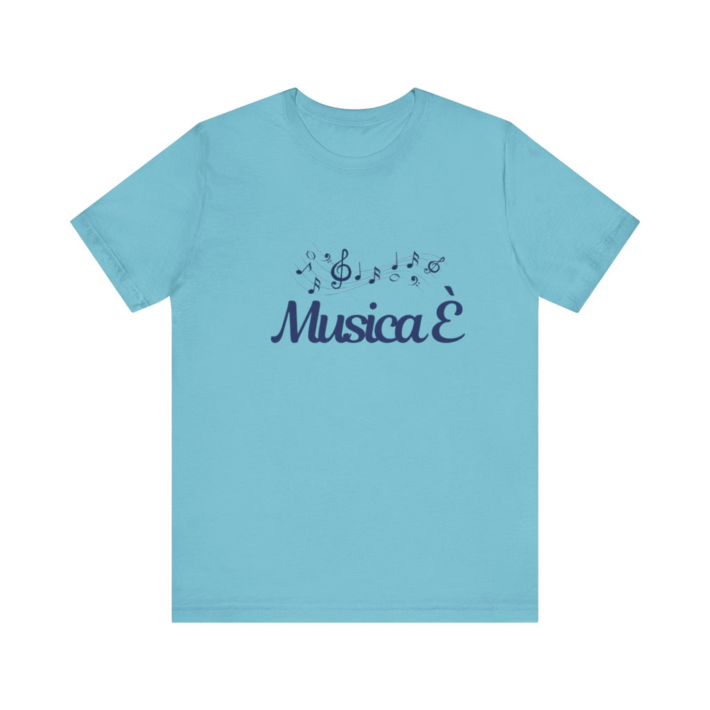 Italienisches Marken-T-Shirt aus Jersey mit kurzen Ärmeln: "Musica è..." (Musik ist...)