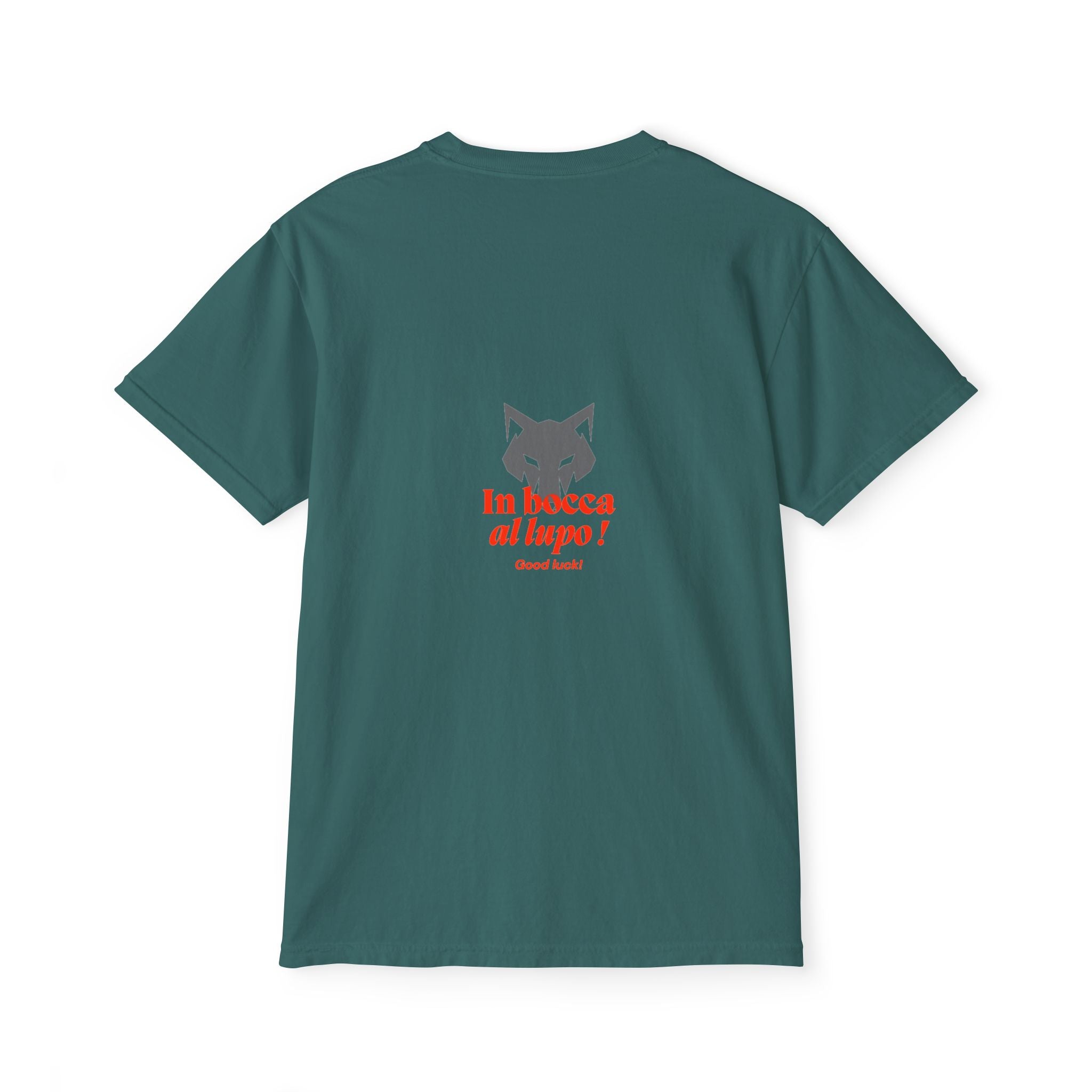 Faded Pocket T-Shirt — 'In bocca al lupo' Wolf Graphic Tee
