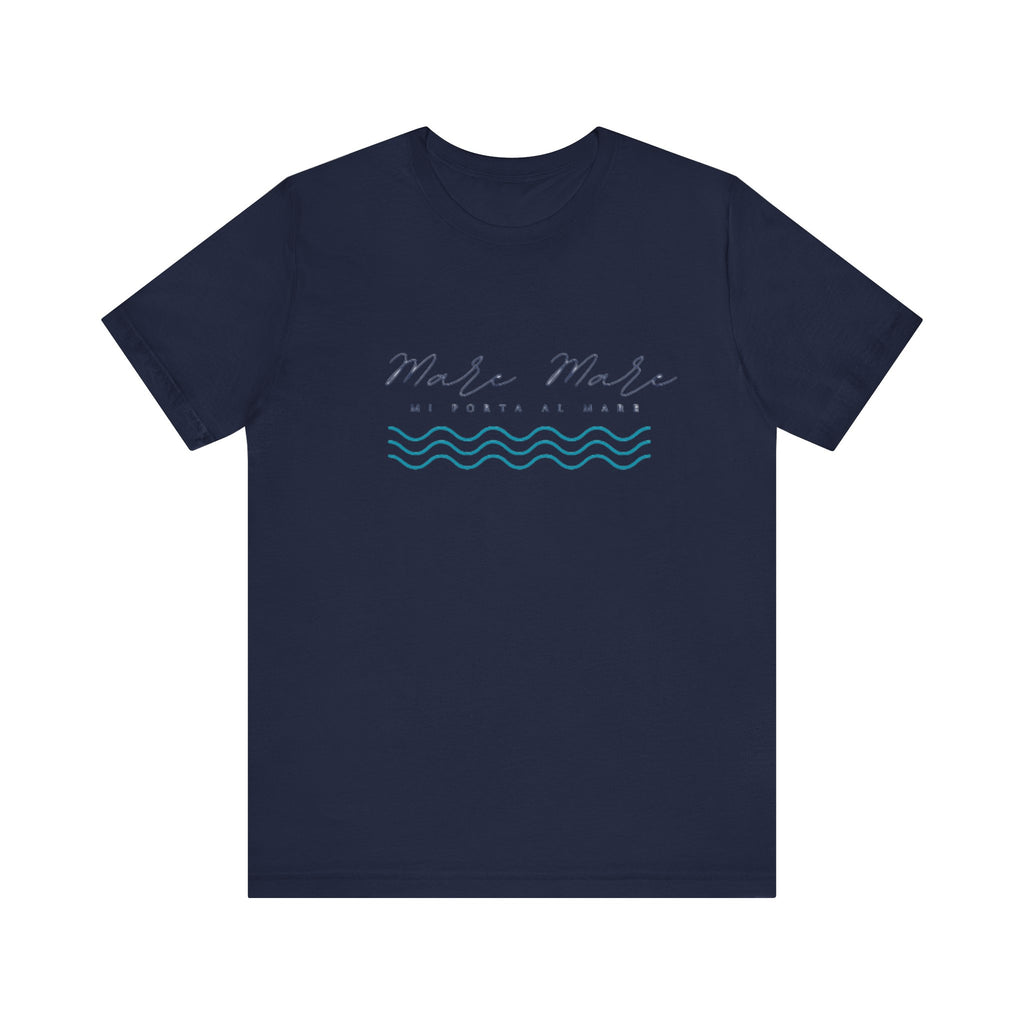Italienisches Marken-Sommer-T-Shirt aus Jersey mit kurzen Ärmeln und italienischem Slogan: Mare Mare