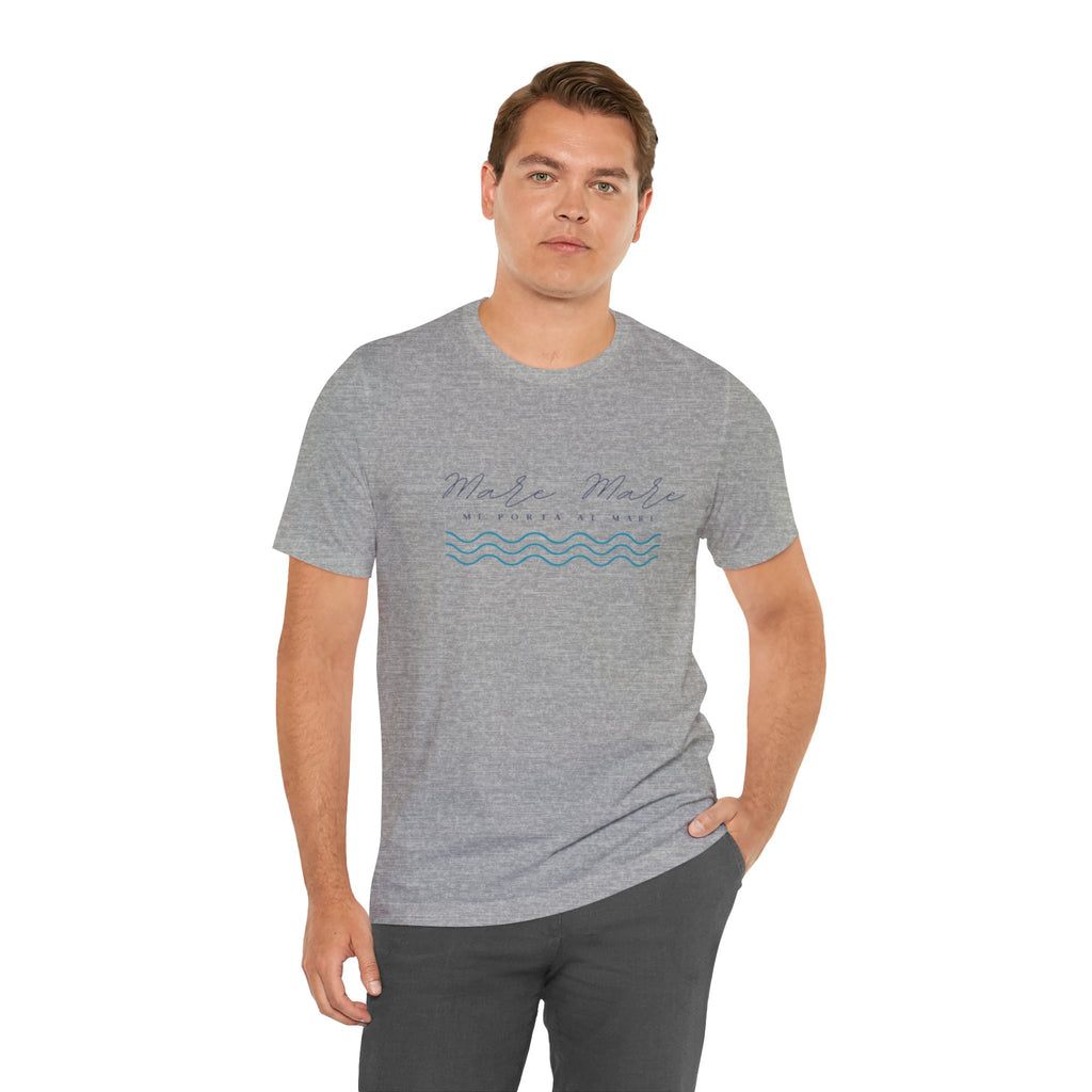 Italienisches Marken-Sommer-T-Shirt aus Jersey mit kurzen Ärmeln und italienischem Slogan: Mare Mare