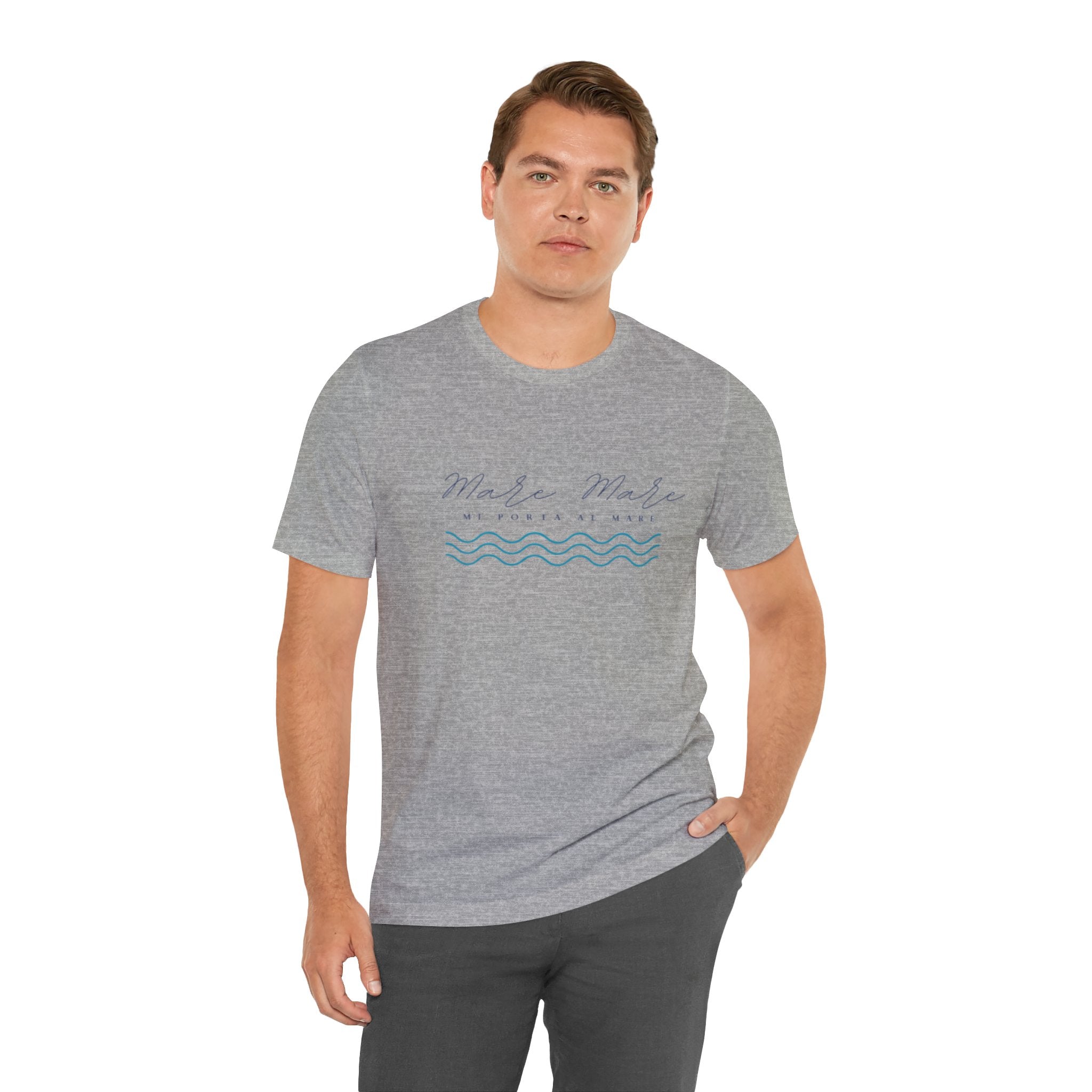 Italienisches Marken-Sommer-T-Shirt aus Jersey mit kurzen Ärmeln und italienischem Slogan: Mare Mare
