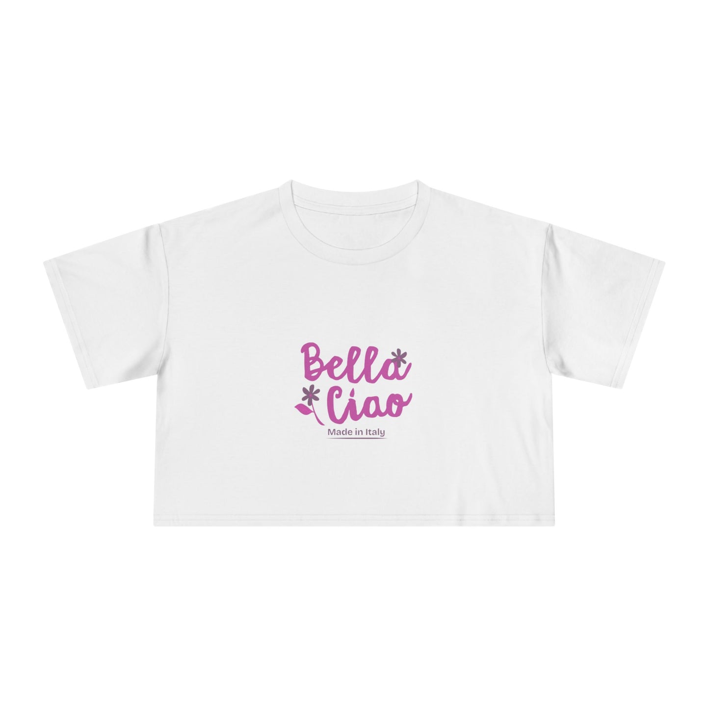 Bella Ciao Crop Tee — Feminine Italian Phrase Graphic Top