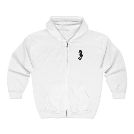 Seahorse & Anchor Zip Hoodie — Nautical Embroidered Full‑Zip Sweatshirt