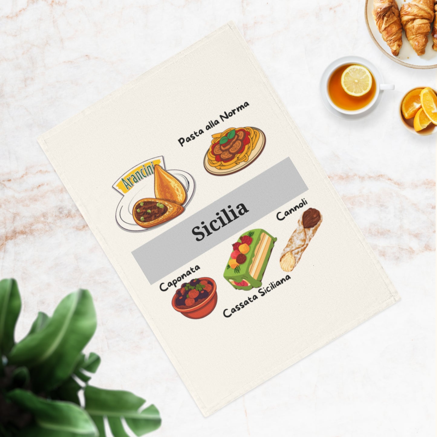 Sicilian Culinary Cotton Tea Towel, Italian Kitchen Decor, Foodie Gift, Gourmet Cooking, Housewarming Gift, Christmas Gift