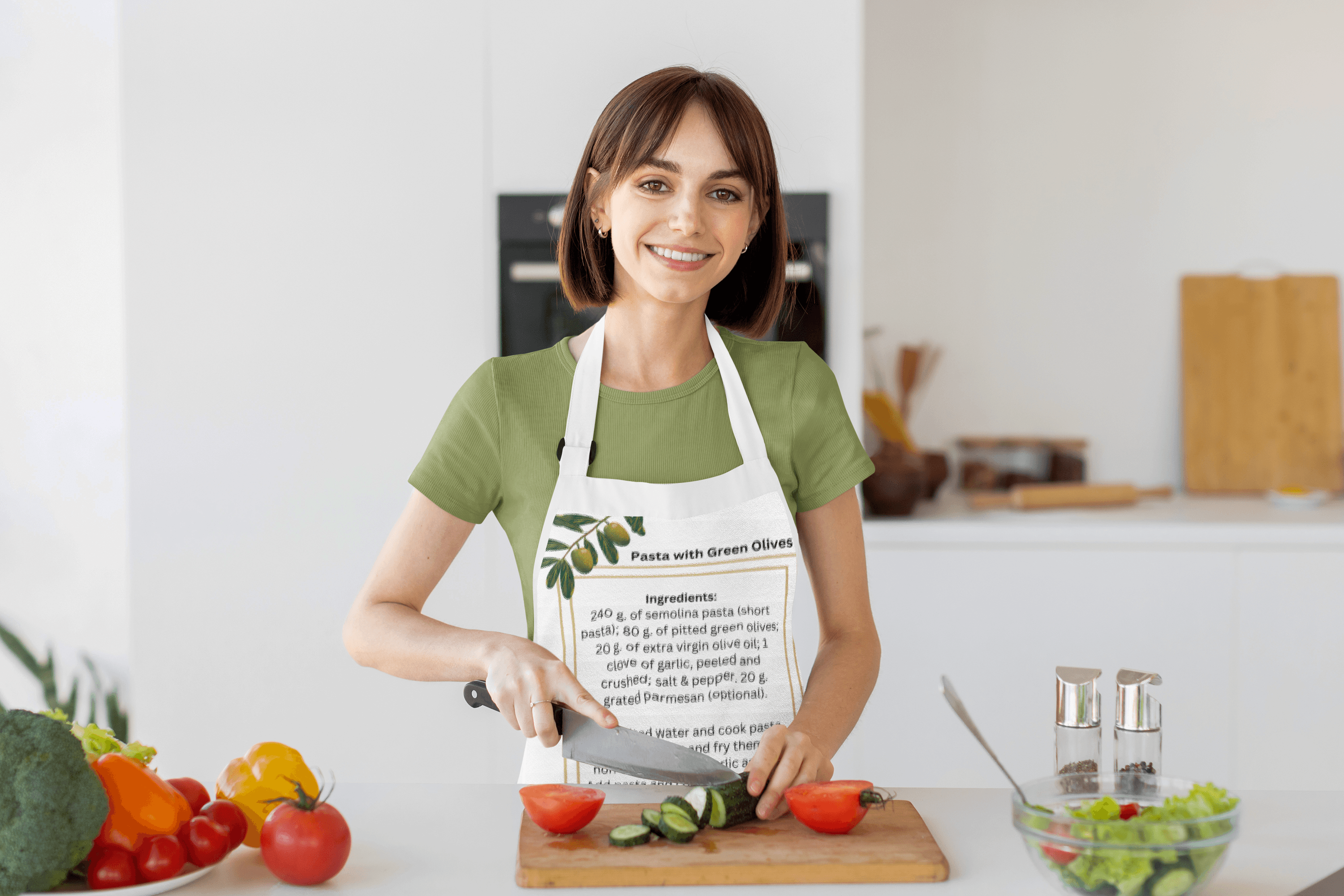 Apron with Italian Pasta Recipe- Pasta with Olives