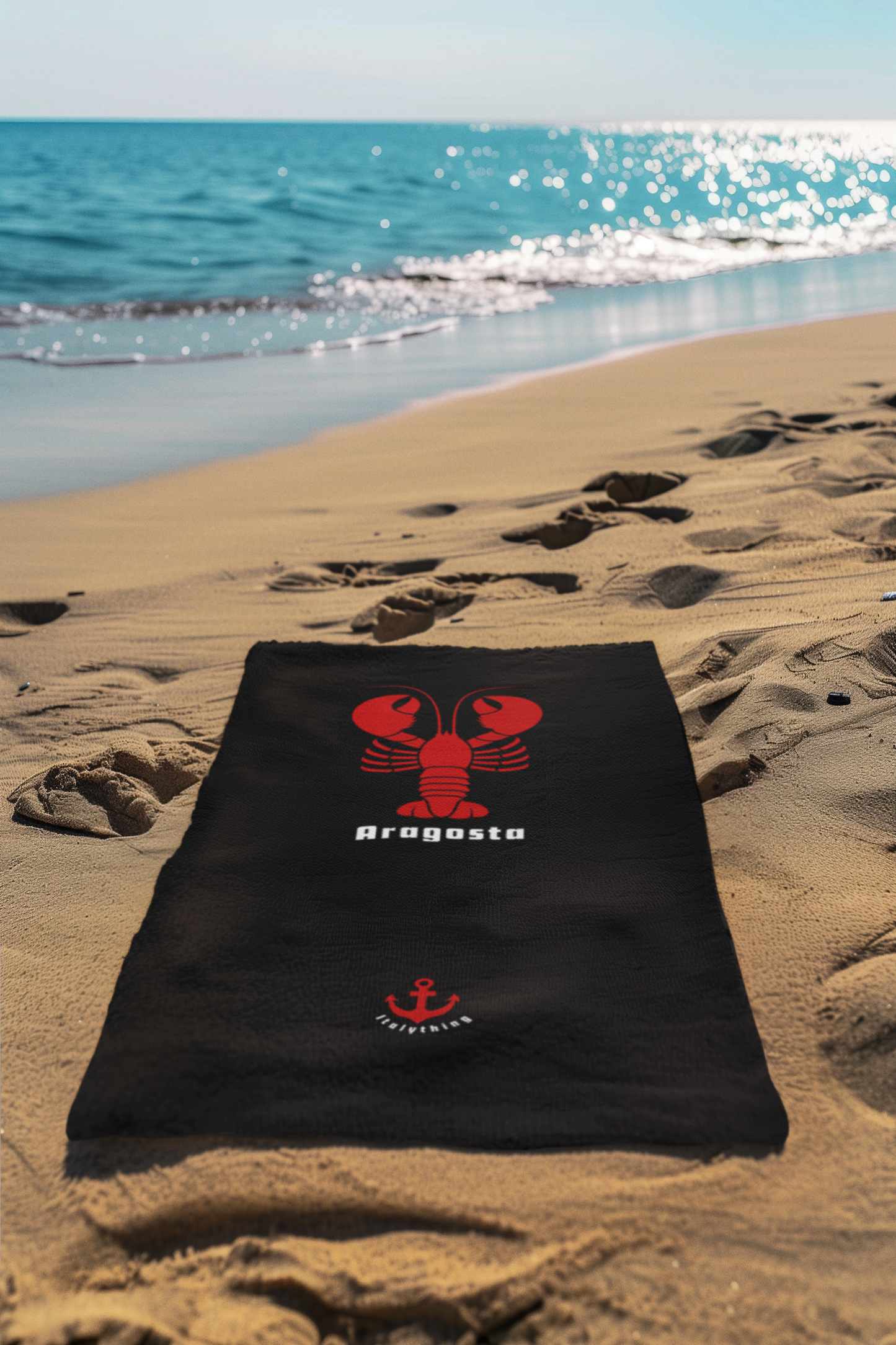 Beach Towel — Red Lobster (Aragosta) Nautical Design