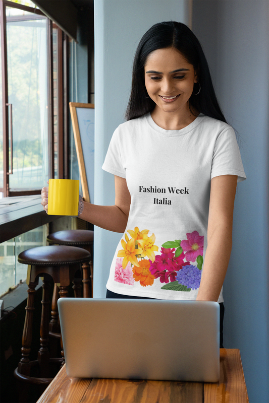 Fashion Week Floral Design Tee, Spring Style Top