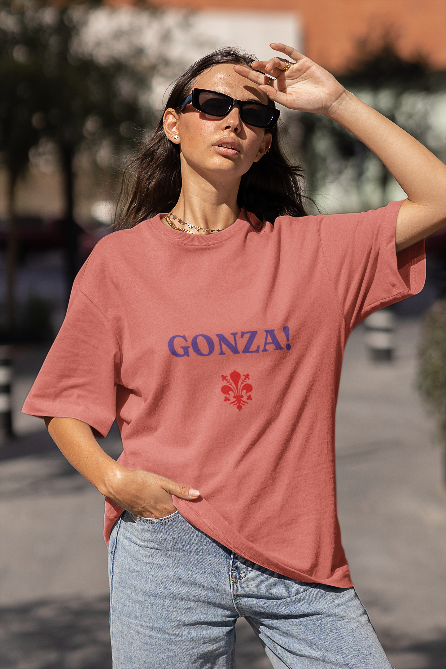 Terracotta color Oversized Cotton T-Shirt with Florentine expression