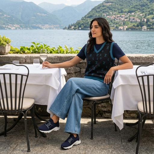 Lago di Como Navy Knit V-neck vest