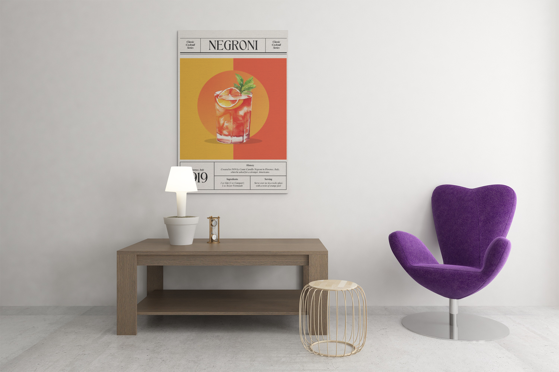 Negroni Cocktail Canvas Print – Vintage Italian Bar Art