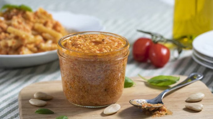 Schürze aus Bio-Baumwolle – mit Rezept für Pesto alla Trapanese
