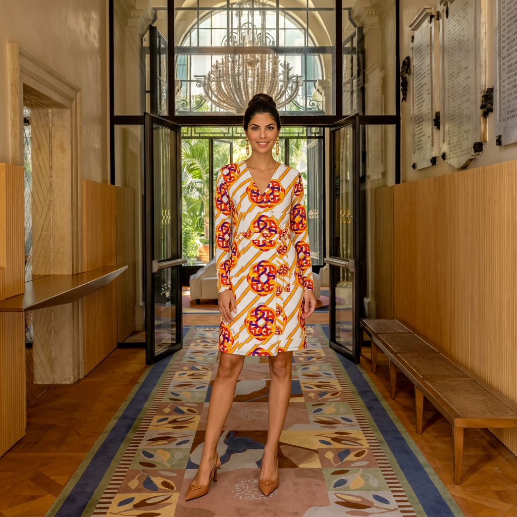 Roman Solomon Knot Pattern Jersey Wrap Dress