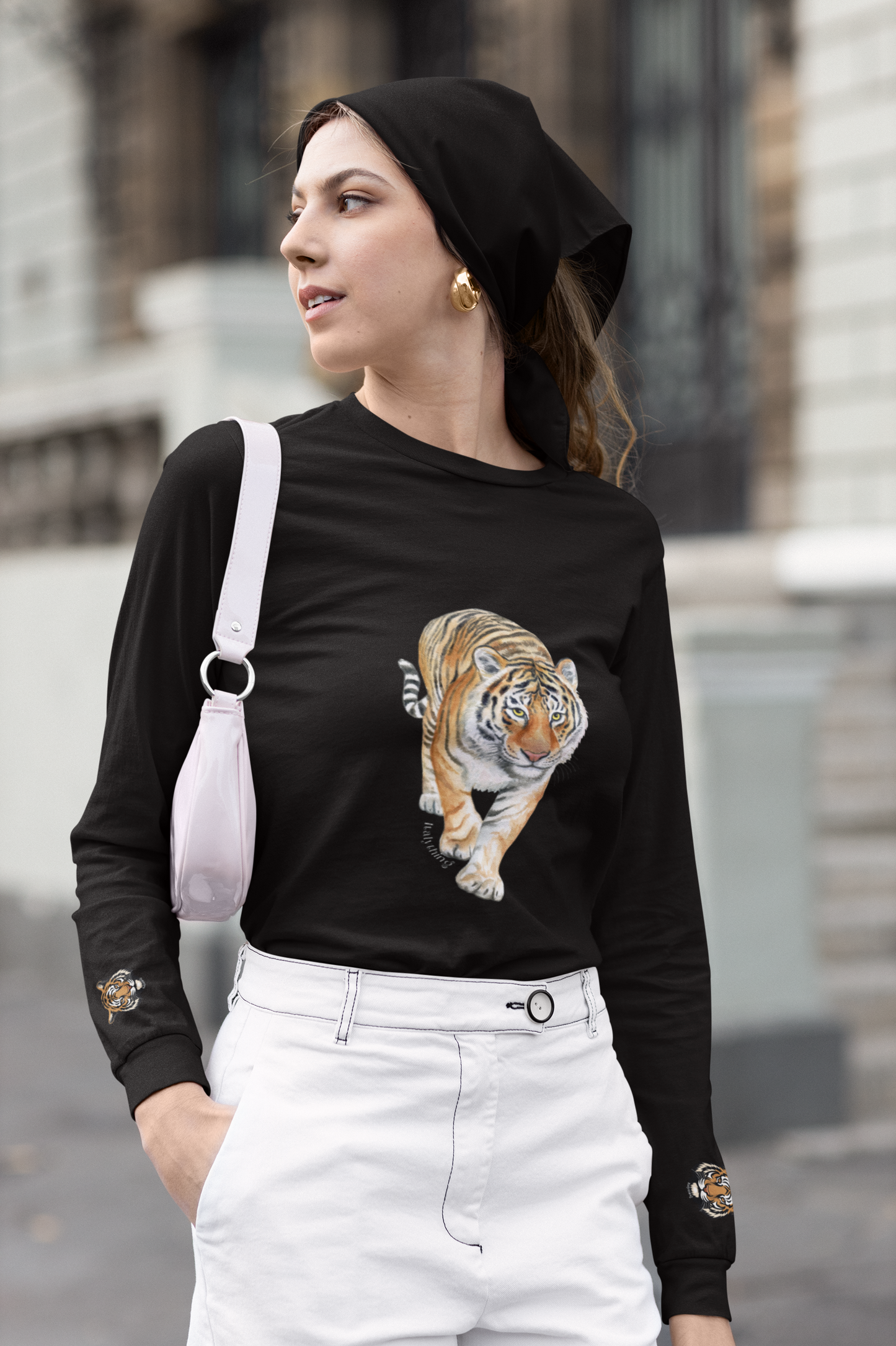 Tiger Black Long Sleeve Tee — with Sleeve Accent