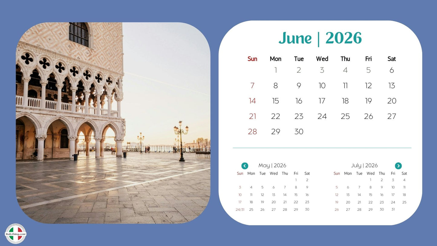 Bella Italia Desk Calendar 2026 — Scenic Italy Travel Desk Calendar