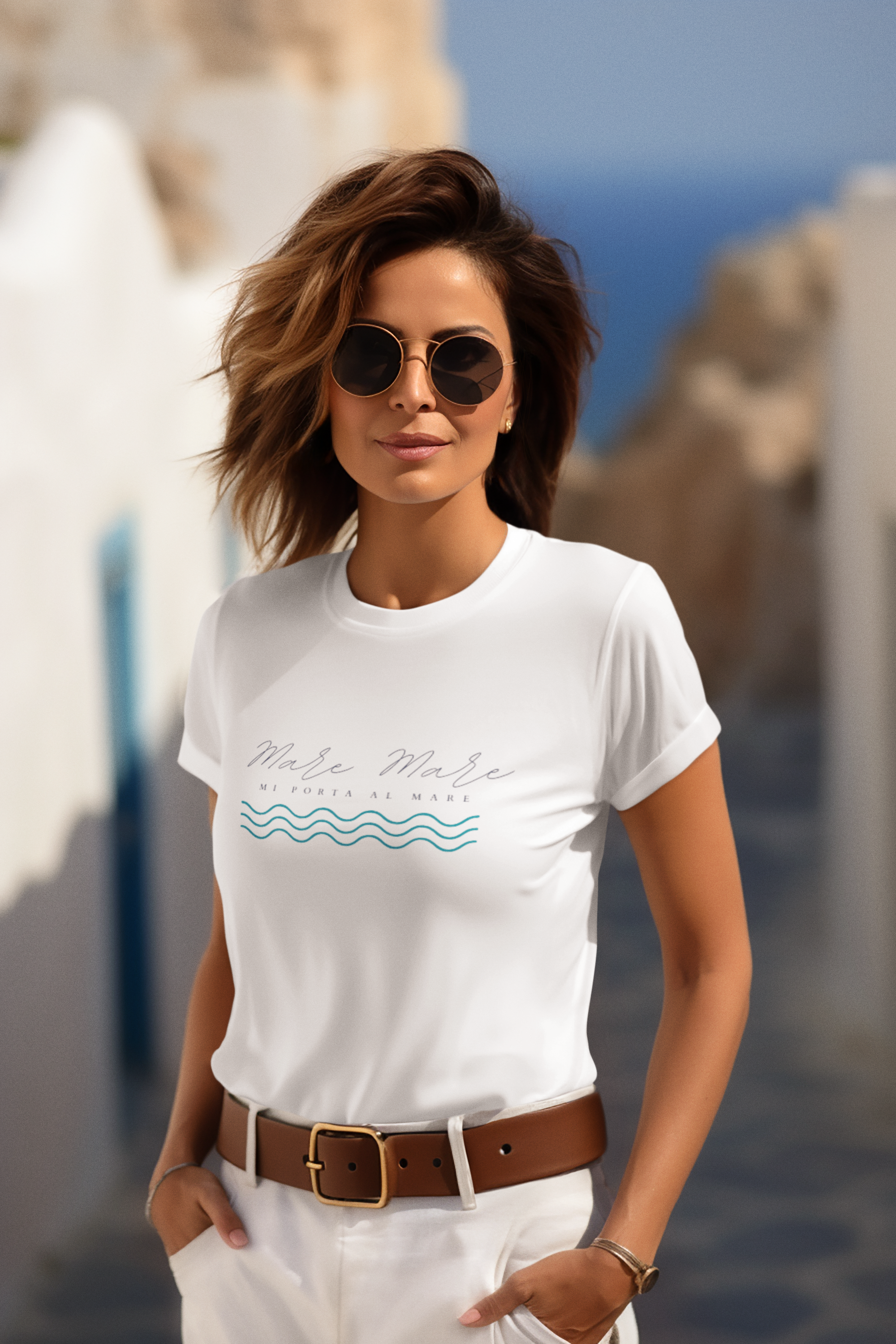 Italian Branded Summer Essential Jersey Short Sleeve Tee with Italian slogan: Mare Mare