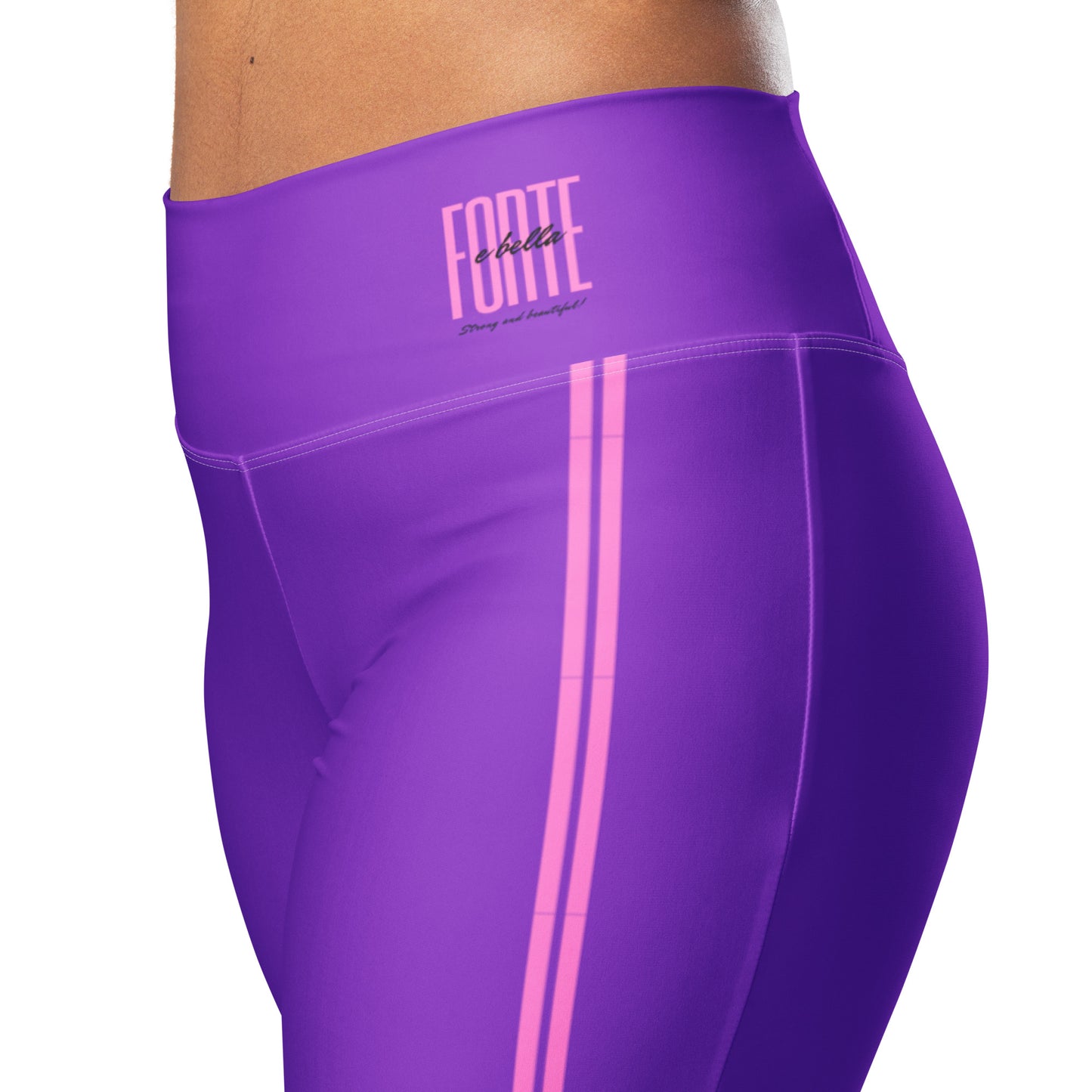 Flare purple leggings with pink side stripes