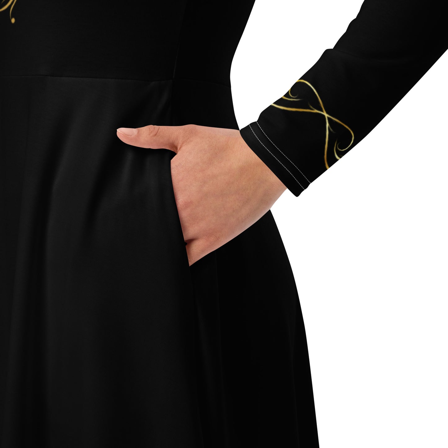 Kleid mit schwarzem Pfauenmotiv