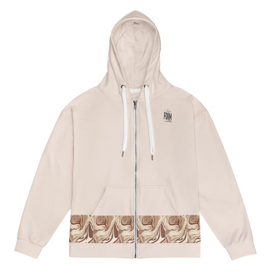 Pucci-Style Beige White Unisex zip hoodie