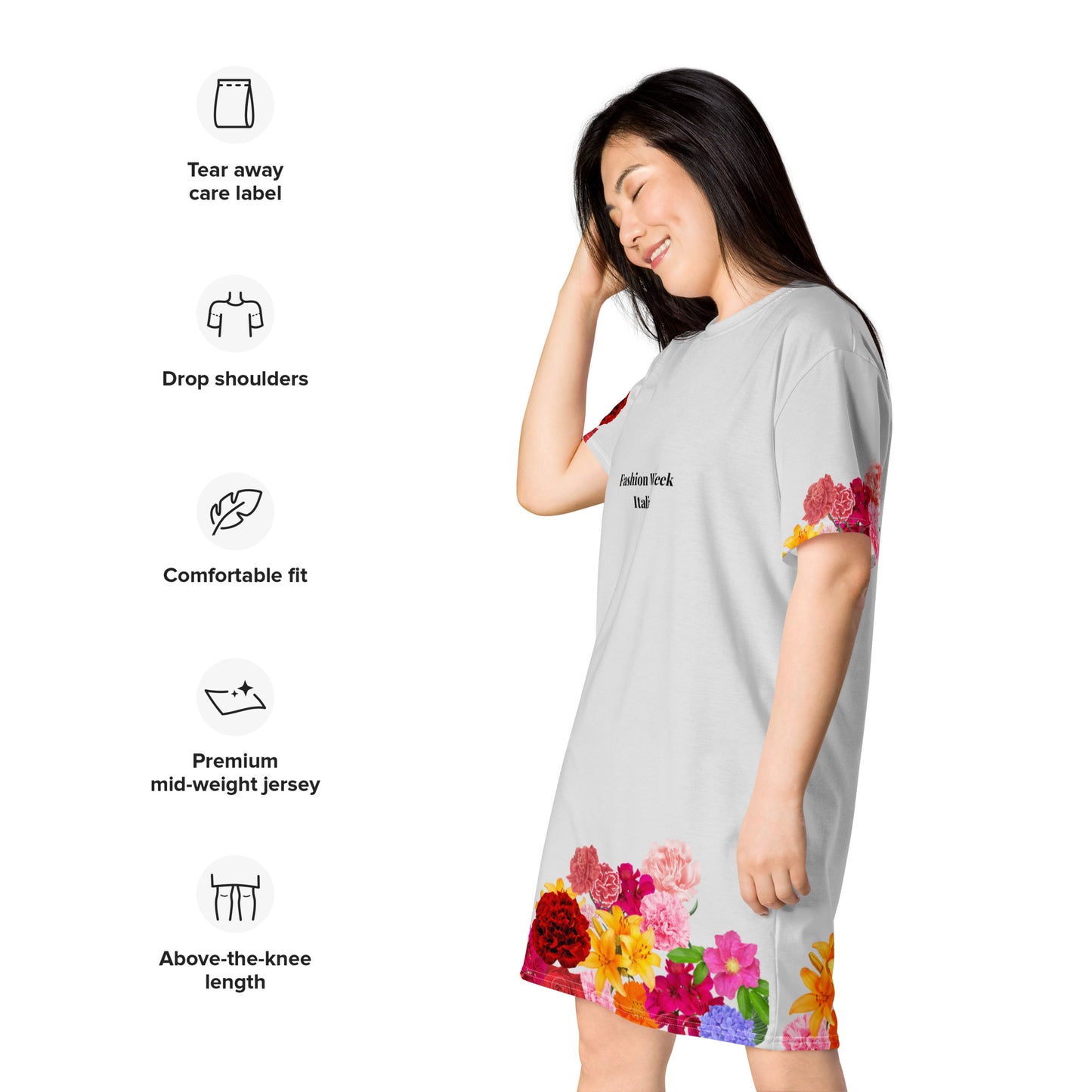 Floral Motif Fashion Week Collection T-shirt dress