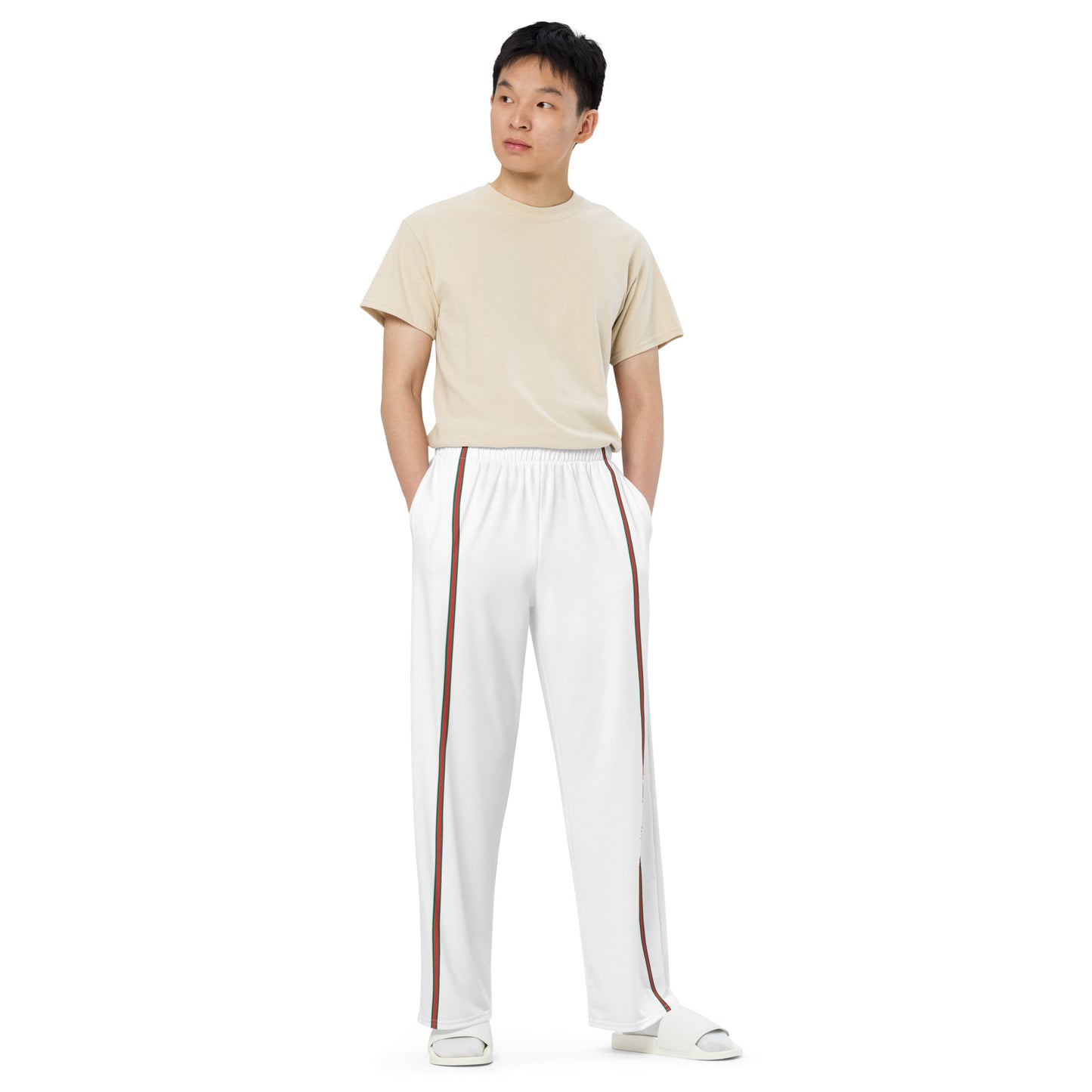 White wide-leg pants with Italian Stripes