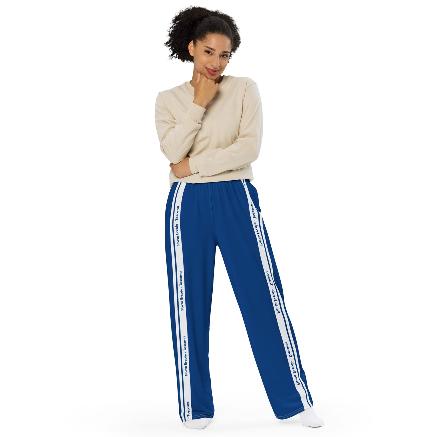 Navy wide-leg pants - with Porto Ercole Branding