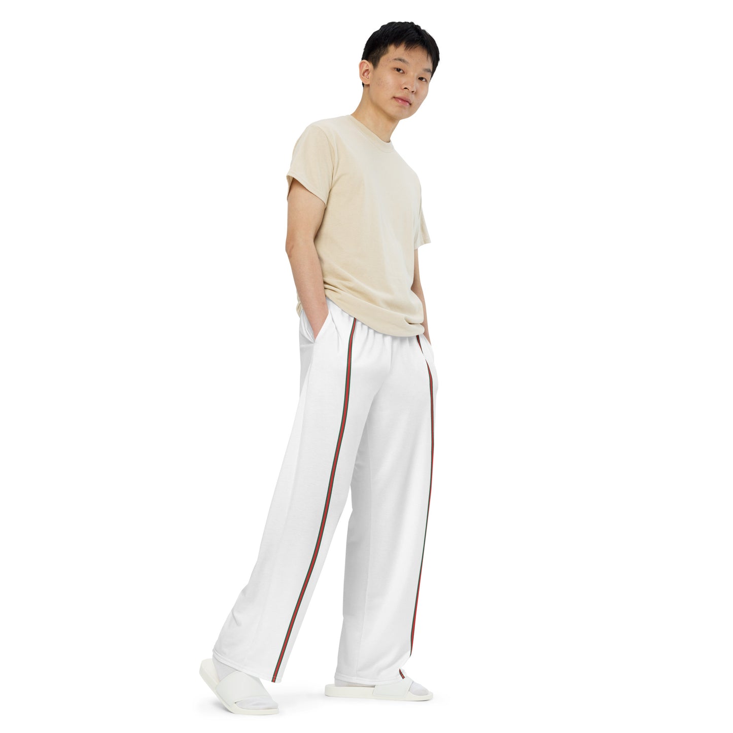 White wide-leg pants with Italian Stripes