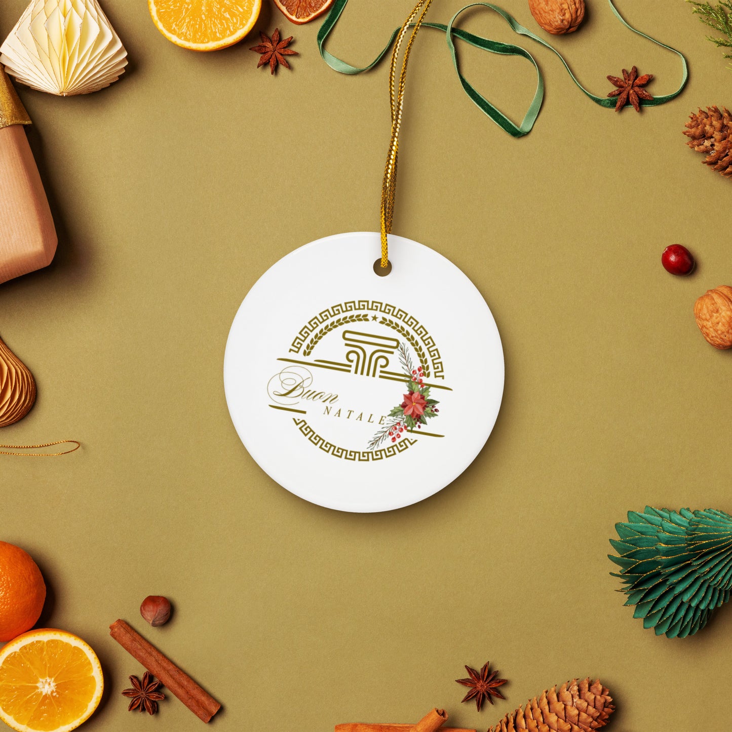 Double-sided ceramic Christmas ornament with Buon Natale Print