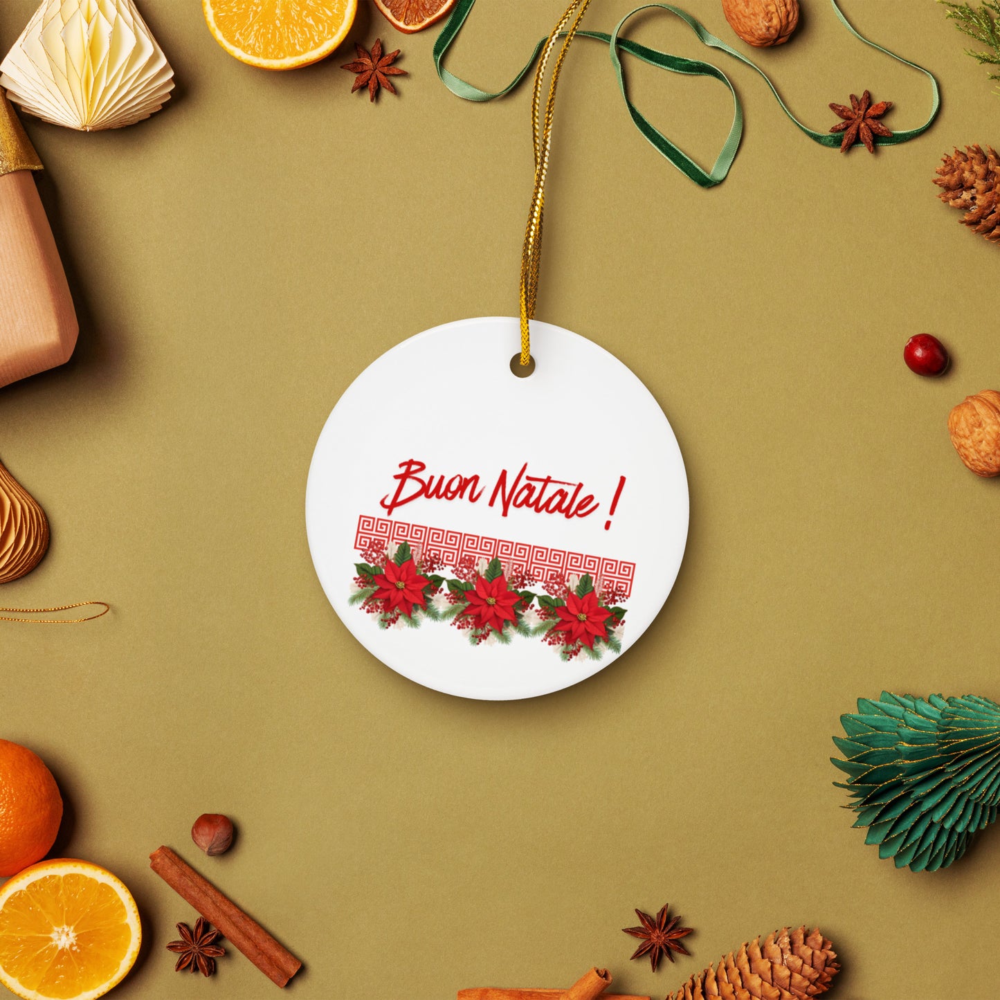 Double-sided ceramic ornaments with Buon Natale