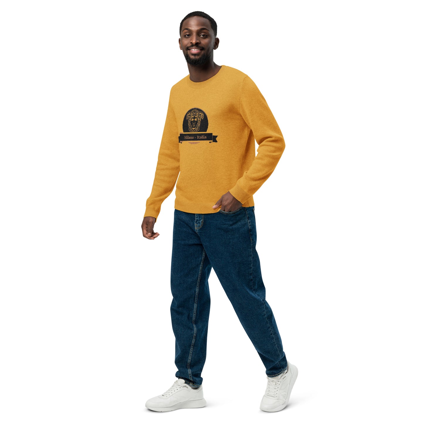 Medusa Mustard Color Knitted crew neck sweater
