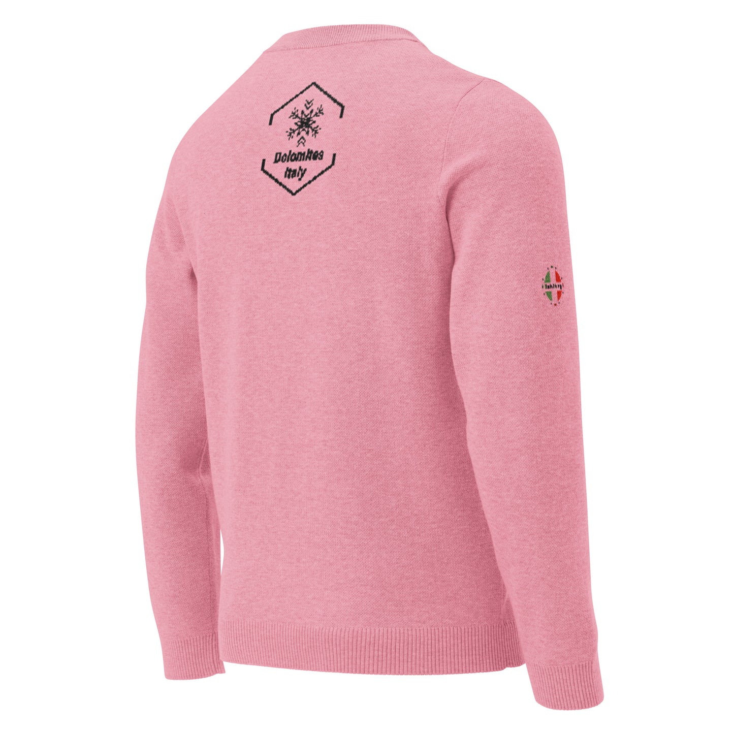 Pink Knitted crew neck sweater with the logo elegant ski resort Madonna Di Campiglio