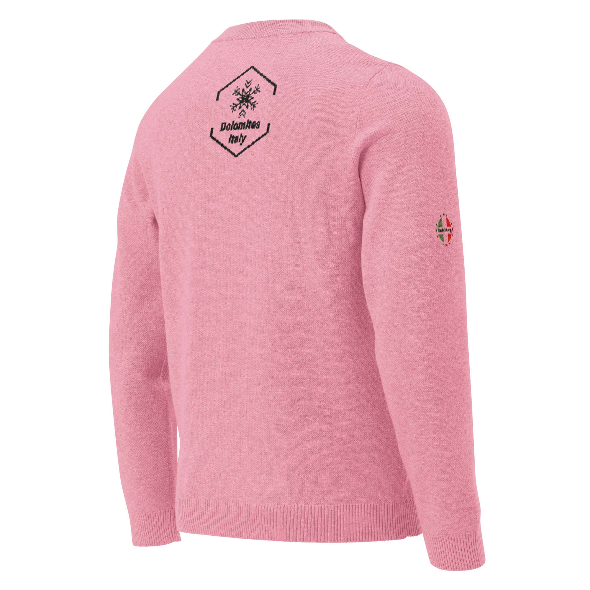 Rosa Strickpullover mit Rundhalsausschnitt und dem Logo des eleganten Skigebiets Madonna di Campiglio