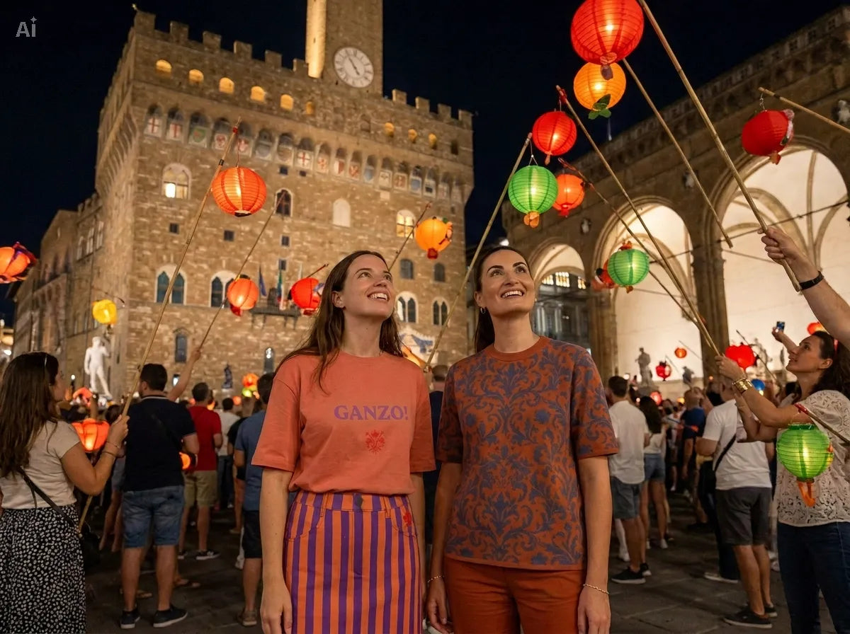 Terracotta color Oversized Cotton T-Shirt with Florentine expression