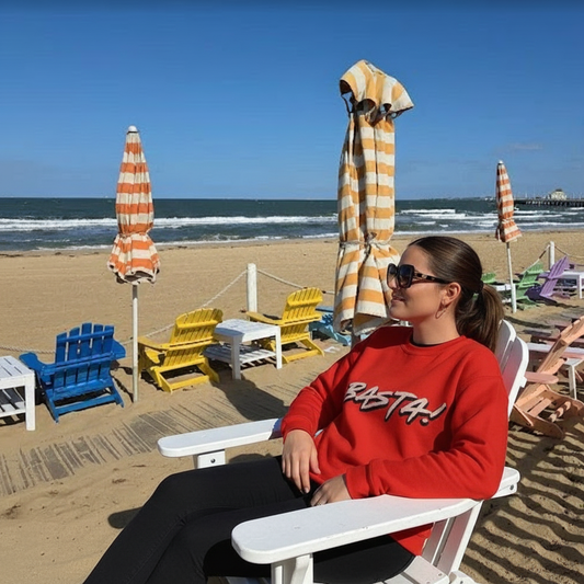 Bright Red Women’s straight bottom knitted sweater with Italian Basta-Pasta Expression