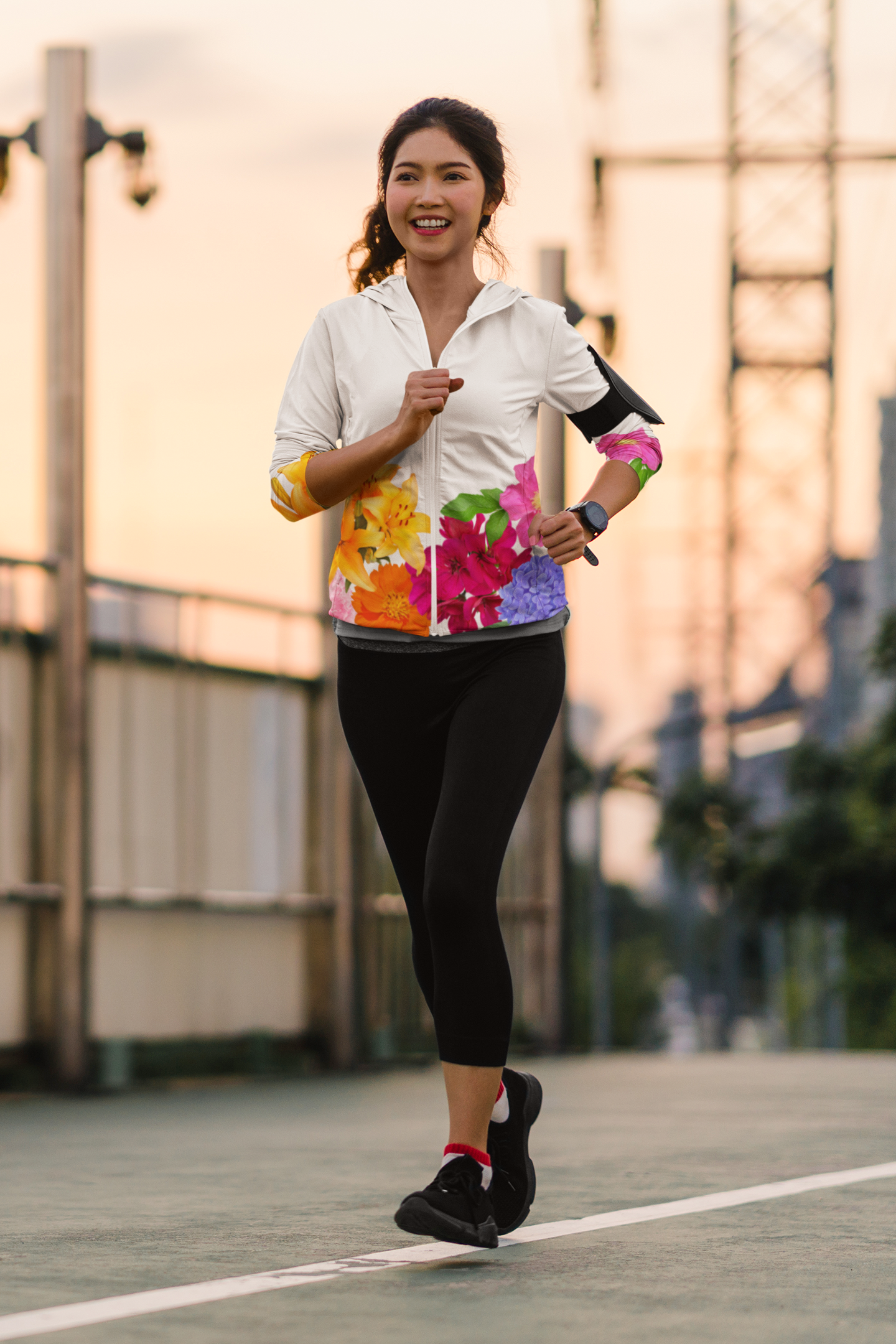 Floral  Design Zip Hoodie, Cozy Spring Jacket, Trendy Streetwear