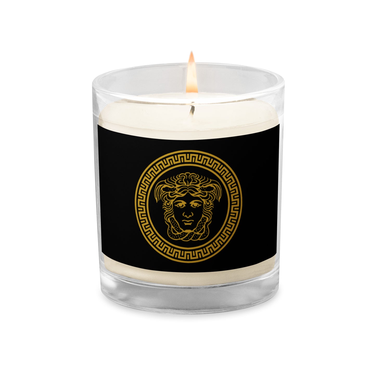 Sojawachskerze im Glas mit Medusa-Motiv