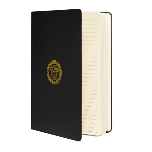 Stylish Hardcover bound notebook in black with distinct Medusa Emblem