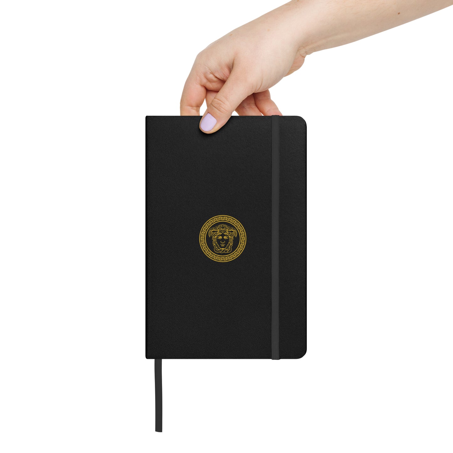 Stylish Hardcover bound notebook in black with distinct Medusa Emblem