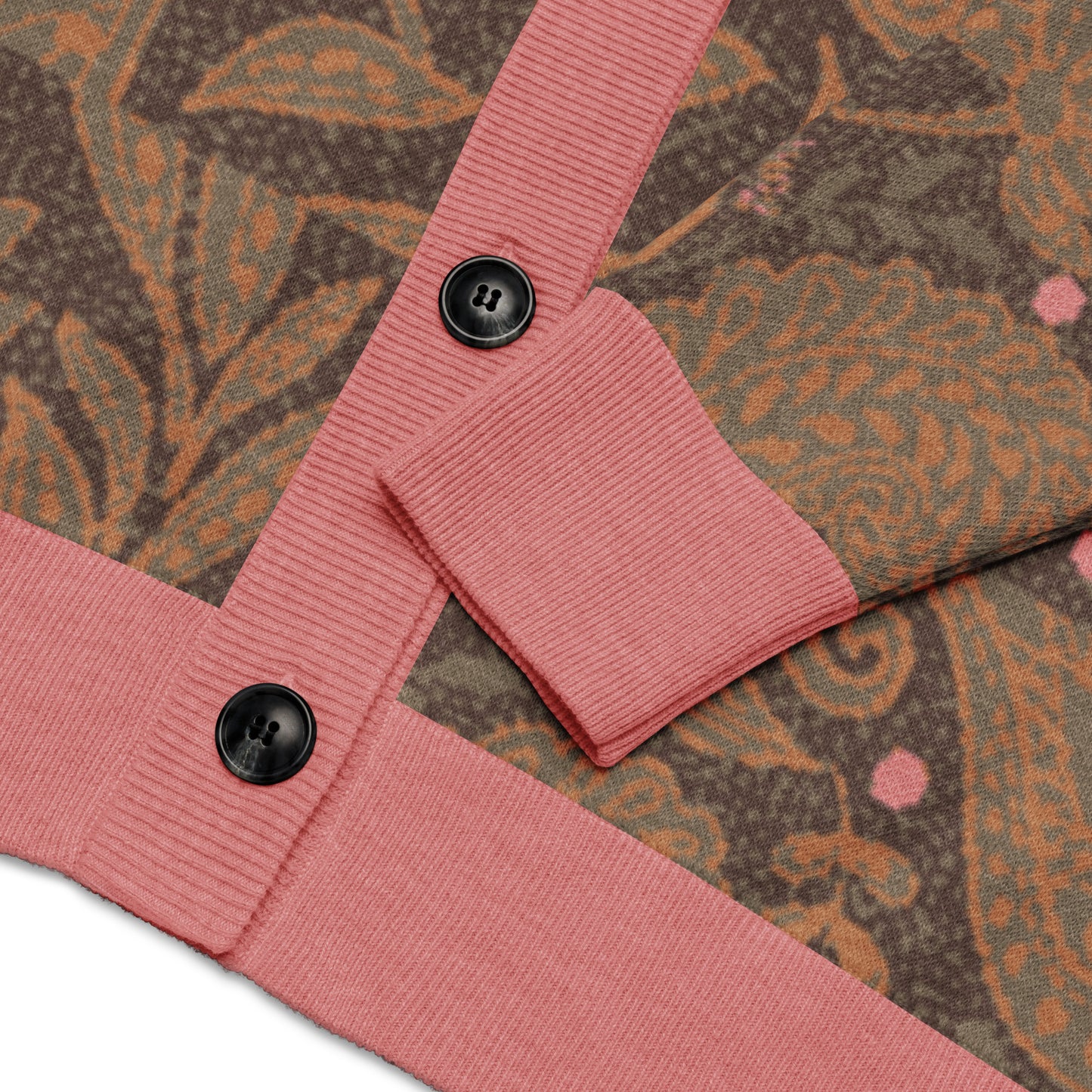 Paisley Knitted cardigan Brown Beige with Coral Pink Accents