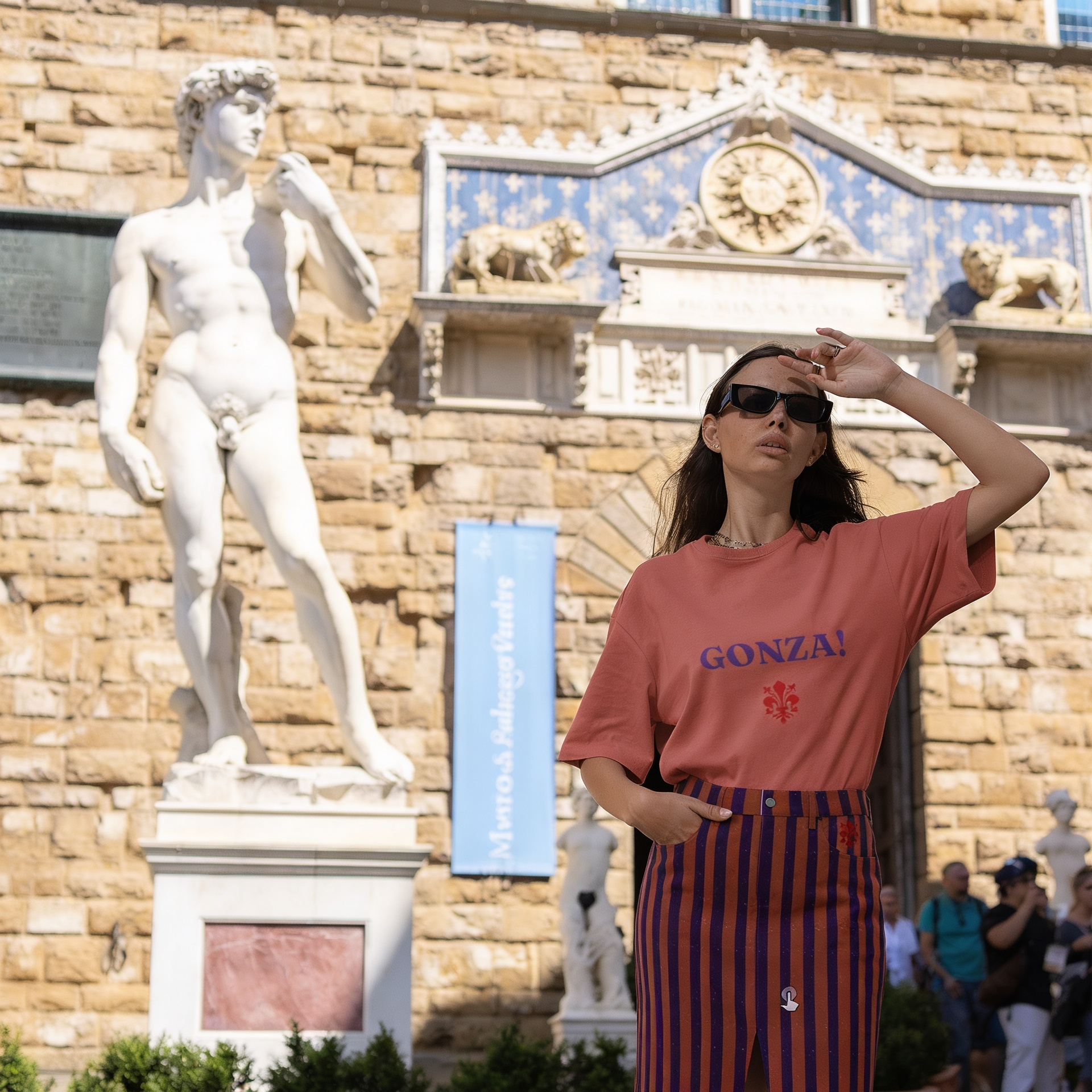 Terracotta color Oversized Cotton T-Shirt with Florentine expression