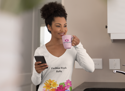 Floral Design V-Neck Shirt for Fashion Lovers, Stylish Long Sleeve Tee, Perfect for Spring, Fashion Week Gift