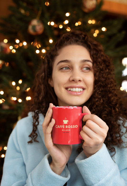 Caffè Rosso Milano Red Accent Mug — 11oz Coffee Cup