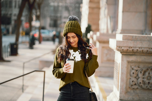 Olive Colour Women’s straight bottom knitted sweater with Italian Floral Design